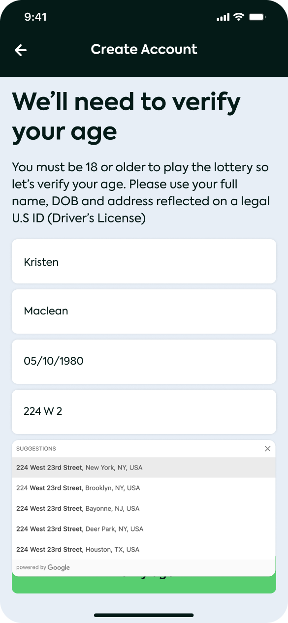 V1 edge-case · address suggestions overlay clipping the Verify age CTA